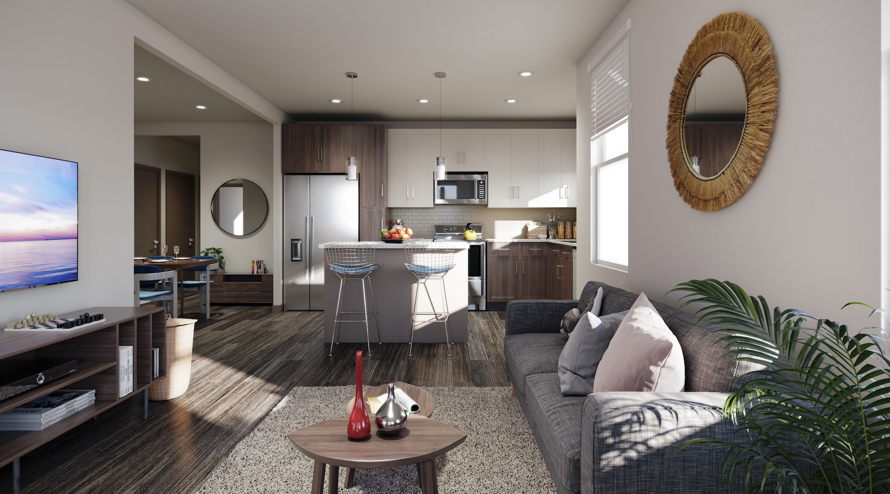 living room with couch coffee table and tv