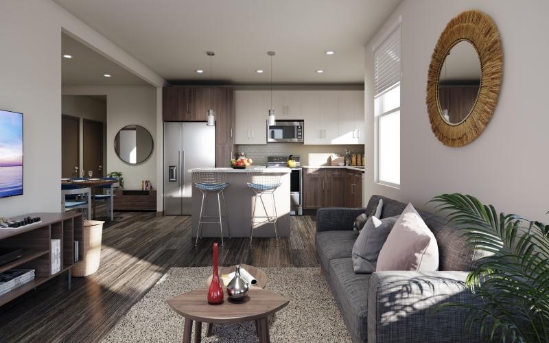 a living room with a couch and a tv