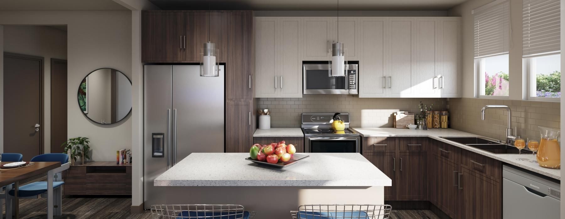 a kitchen with a large island